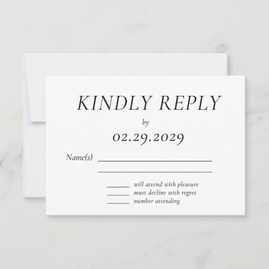 Timeless White Elegant Wedding RSVP Card (Devant)
