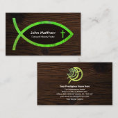 Timer Wood Cross Creative Green Ichthus Pastor Visitekaartje (Voorkant / Achterkant)