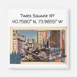 Times Square NY Map Coördinaten  stijl Magneet