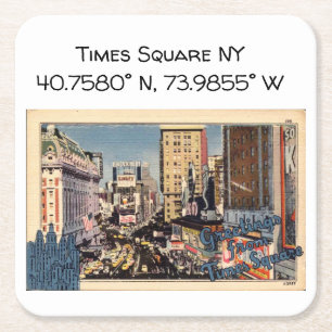 Times Square NY Map Coördinaten  stijl Vierkante Kartonnen Onderzetter