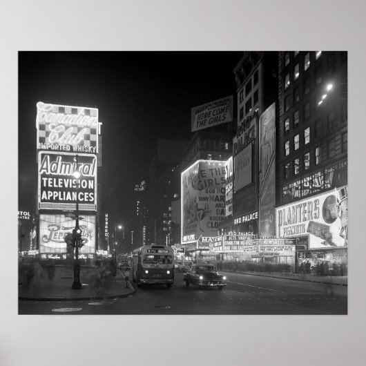 Times Square 's nachts, 1953. Oude foto Poster (Voorkant)