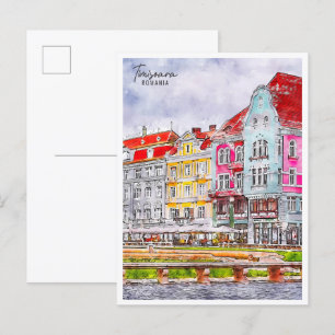 Timisoara Roemenië vintage reizen waterverf Briefkaart