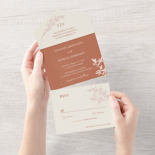 Timless Flower Monogram Weddenschap All In One Uitnodiging (Afscheurbaar)