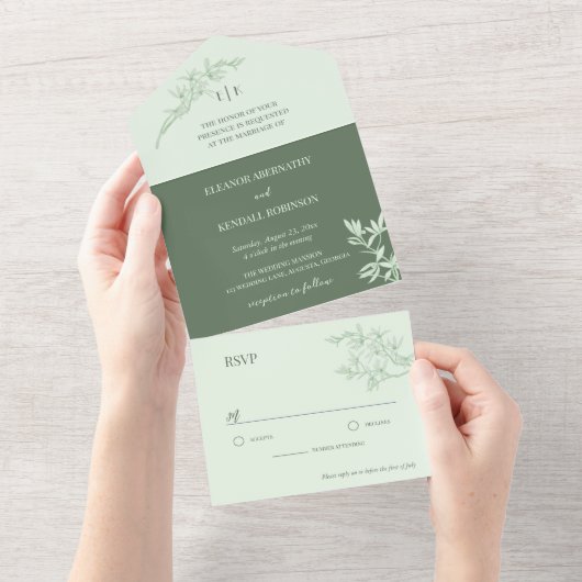 Timless Flower Monogram Weddenschap All In One Uitnodiging (Afscheurbaar)