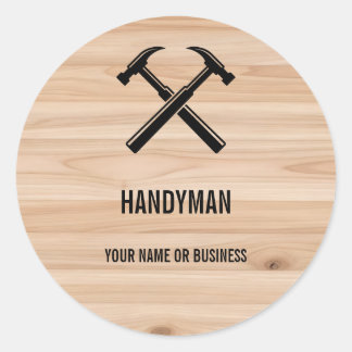 Timmerman Aannemer Rustieke Houten Hamer Logo Ronde Sticker