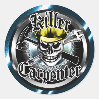 Timmerman schedel met Geel Hard: Killer Carpenter Ronde Sticker