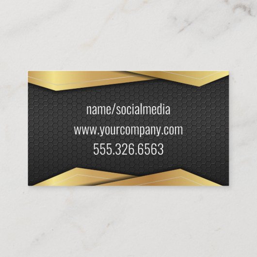 Timmermanswerktuigen en goud zwart metaal visitekaartje (Achterkant)