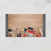 Timmermanswerktuigen op Houten Tafel | Metaal Staa Visitekaartje (Achterkant)