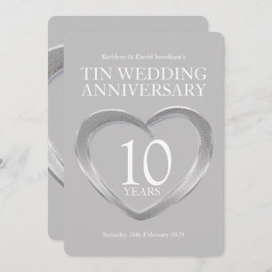 Tin 10e anniversaire de mariage coeur invitations