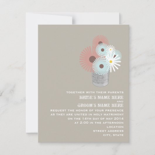 Tin Can of Peach & Blue Flowers Weddenschap Kaart (Voorkant)