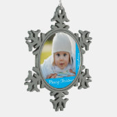 Tin Kerstdier met Baby Sneeuwvlok Ornament (Links)