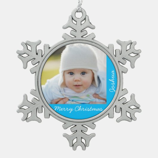 Tin Kerstdier met Baby Tin Sneeuwvlok Ornament (Voorkant)