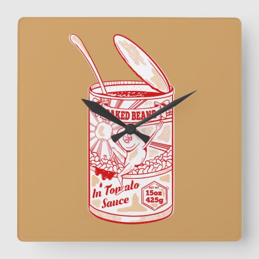 Tin van gebakken bonen vierkante klok (Voorkant)