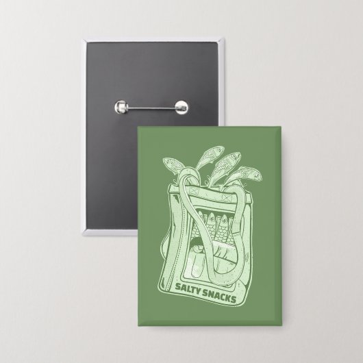 Tin van sardines zoute snack button (Voorkant / Achterkant)