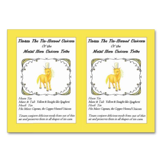 Tinam De Tin-Horned Eenhoorn Trading Kaart- Kaart (Voorkant)