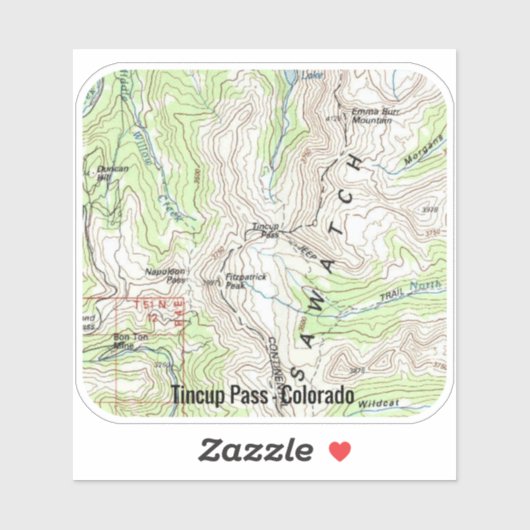 Tincup Pass Colorado Topo Sticker (Vel)