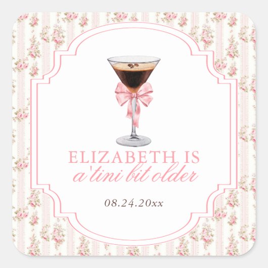 'Tini Beet Oudere Espresso Martini Coquette Verjaa Vierkante Sticker (Voorkant)