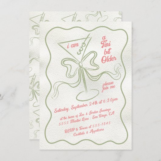 Tini beetje ouder Martini Bow Funky Verjaardag Kaart (Voorkant / Achterkant)