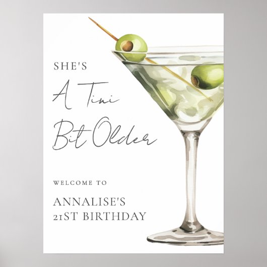 Tini Beetje Oudere Martini Verjaardagsfeest Welkom Poster (Voorkant)