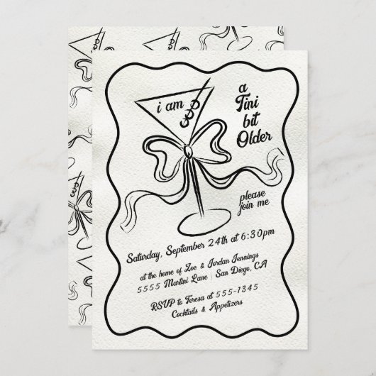 Tini iets ouder Martini Bow Funky Verjaardag Kaart (Voorkant / Achterkant)