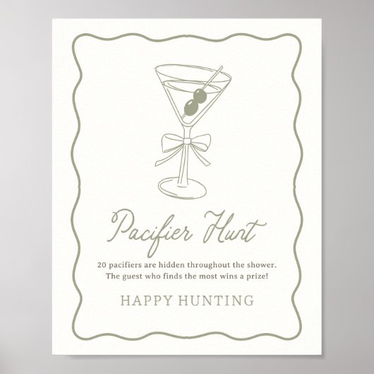 Tini One Martini Baby shower Pacifier Hunt Sign Poster (Voorkant)