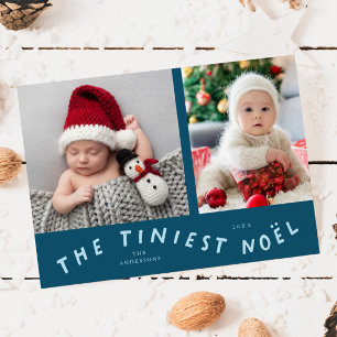 Tiniest Noel Blauwgroen geboorteaankondiging Feestdagenkaart