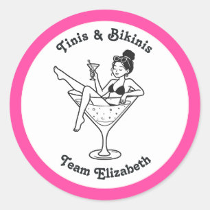 Tinis & Bikinis Team Bruid Bachelorette Ronde Sticker