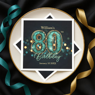 Tinkelende Turquoise en Goud 80ste Verjaardag Servet