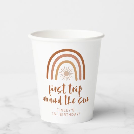 TINLEY Boho Terracotta Rainbow Sun Eerste verjaard Papieren Bekers (Voorkant)