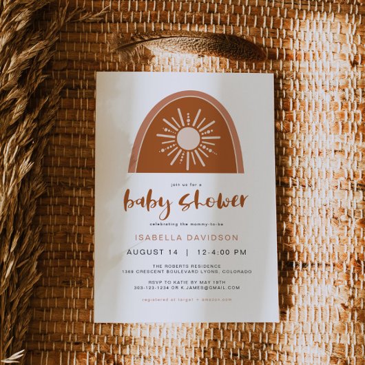 TINLEY Boho Terracotta Sun Rainbow Baby Invitation