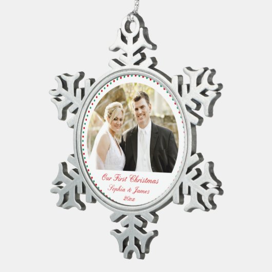 Tinnen Witte Onze Eerste Kerstboomversiering Tin Sneeuwvlok Ornament (Rechts)