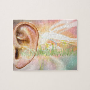 Tinnitus, conceptuele computerkunst. legpuzzel
