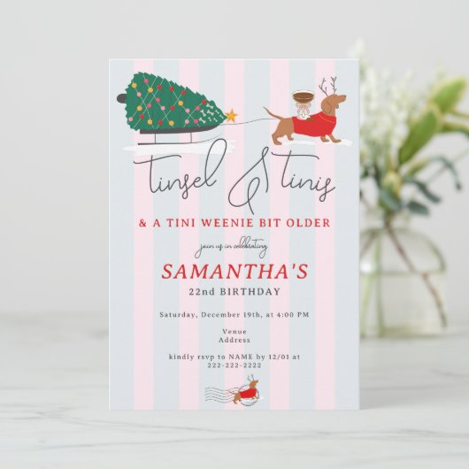 Tinsel & Tinis Tini Weenie Bit Christmas Birthday Kaart (Staand voorkant)