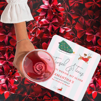 Tinsel & Tinis Tini Weenie Bit Older Xmas Doxie Vierkante Kartonnen Onderzetter