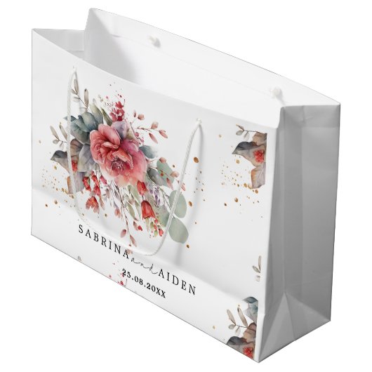 Tint Roze Roze Perzik Stofblauw Bruiloft Groot Cadeauzakje (Voorkant Gekanteld)