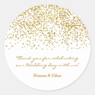 Tinte Gouden Stippen Confetti Moderne Trouwsticker Ronde Sticker