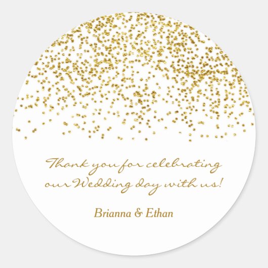 Tinte Gouden Stippen Confetti Moderne Trouwsticker Ronde Sticker (Voorkant)