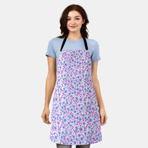 Tinte kleine witte blauwe roze bloemenprint schort