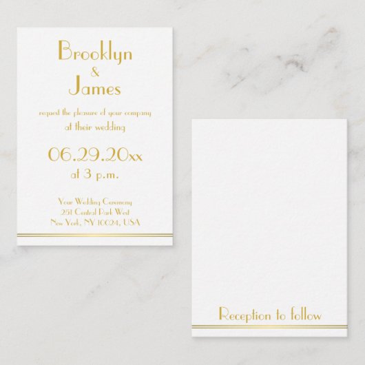 Tinte witte gouden Great Gatsby trouw uitnodiginge Informatiekaartje (Voorkant / Achterkant)