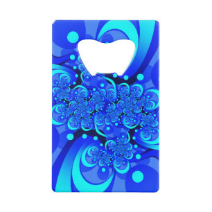 Tinten blauw moderne abstracte fractale kunst kredietkaart flessenopener