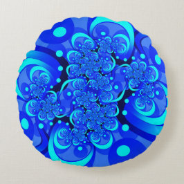 Tinten blauw moderne abstracte fractale kunst rond kussen