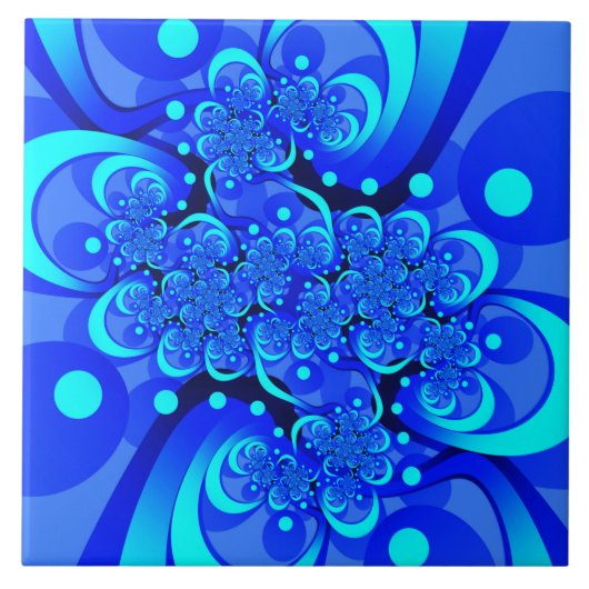 Tinten blauw moderne abstracte fractale kunst tegeltje (Voorkant)