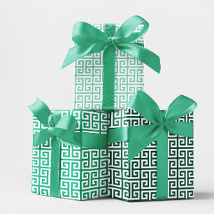 Tinten Teal Groen Griekse Sleutel Inpakpapier Vel