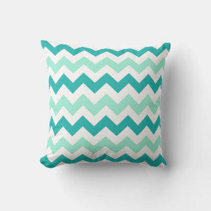Tinten Turquoise en Witte Chevron Zig Zag Strepen Kussen