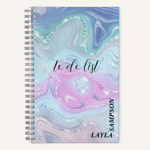 Tinten van blauw en Paarse wervelingen met glitter Notitieboek