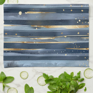 Tinten van blauw gouden strepen stippen dromen theedoek