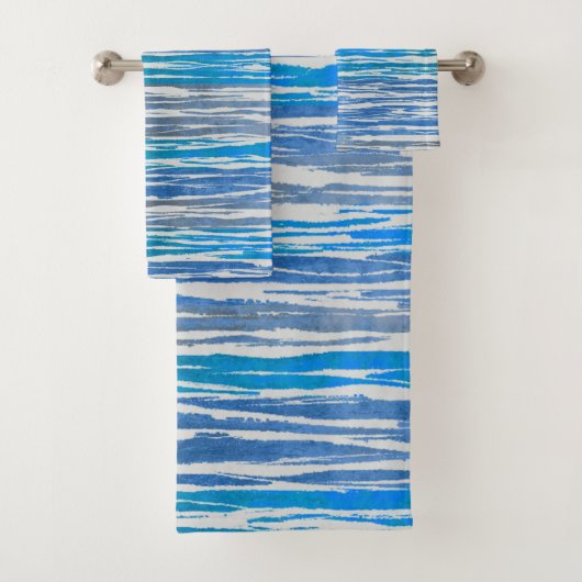 Tinten van blauw, grijs en wit Ombre Gestreept Bad Handdoek (Insitu)