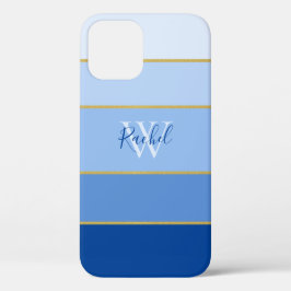 Tinten van Blauw Ombre Kleur Blok Monogram iPhone 12 Hoesje