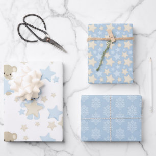 TINTEN VAN BLAUW & TAN TEDDYBEREN & STERREN INPAKPAPIER VEL