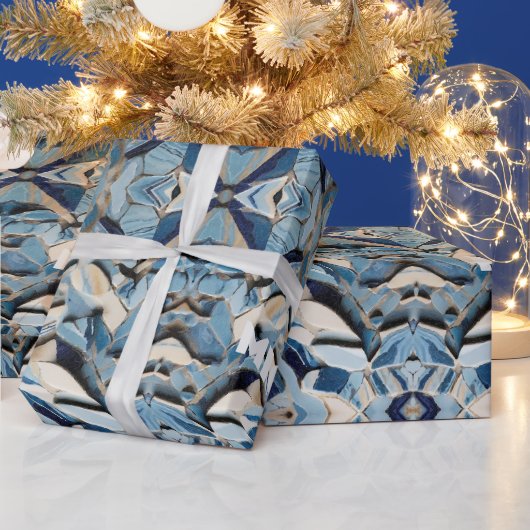 Tinten van blauwe gebroken knikkers cadeaupapier (Feestdagen)